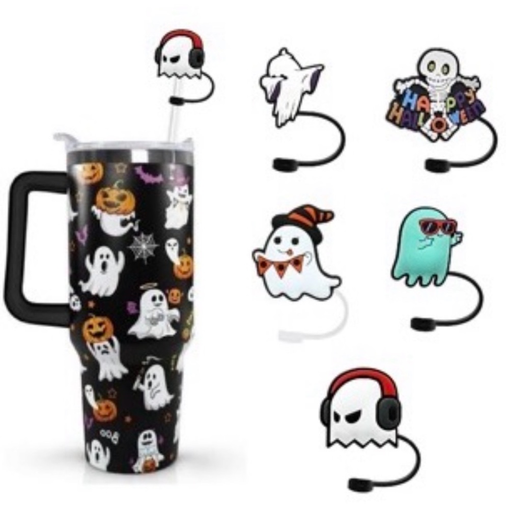 Halloween Silicone Straw Toppers For Stanley Cup Tumblers & Water Bottles 5 Pack